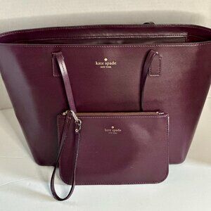 Kate Spade Burgandy Leather Tote and Wristlet